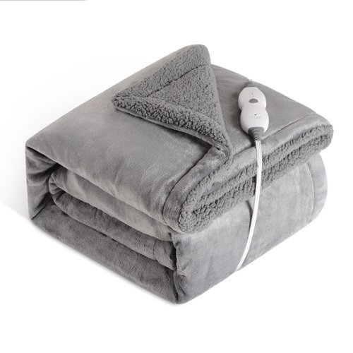 immtree - Heated Weighted Blanket 12 lbs 48"x72" - Soft Sherpa Fleece - 4 Heating Levels - Gray-Front_Standard 