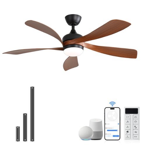 Sofucor - 45''/52" Smart Ceiling Fan With LED Light and Remote Work with Alexa/Google/App 6-Speed Timing Reversible Indoor/Outdoor - 45inch - Black-Brown-Front_Standard 