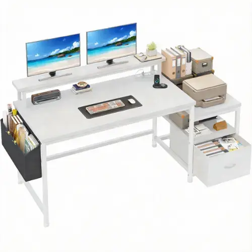 White 57" 1 Drawer 2 Shelves