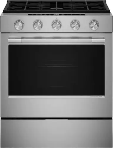 Front. KitchenAid - 5.0 Cu. Ft. Slide-In Gas True Convection Range with Self Clean, Steam Clean, and 2-in-1 Burner - Fingerprint Resistant Stainless Steel.