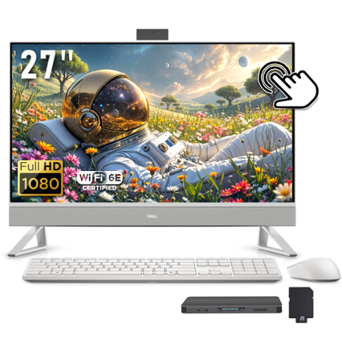 Dell - Upgraded - 27" FHD All-in-One Touch Desktop,Intel Core 7 150U,64GB DDR5,2TB SSD+1TB Dock Set,GeForce MX570A,Win 11 Pro - White-Front_Standard 