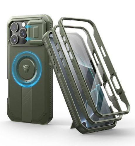dexnor - for iPhone 16 Pro Max Case with Slide Camera Cover&Adjustable Kickstand&Built-in Screen Protector - Army Green-Front_Standard 