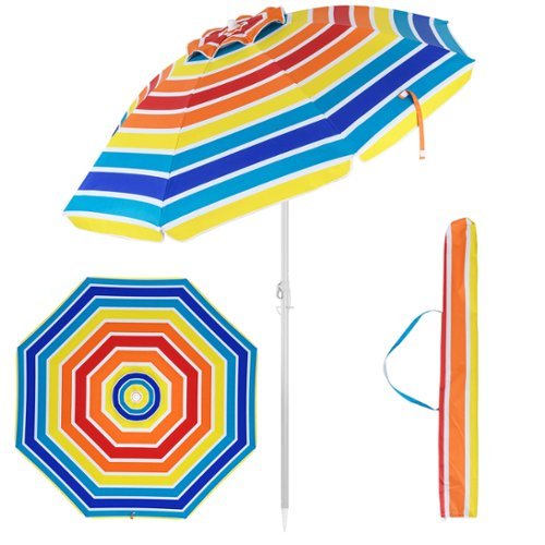 Costway - 6.5 FT Patio Beach Umbrella Sun Shade Tilt Aluminum Sports Portable Carry Bag - Multicolor-Front_Standard 