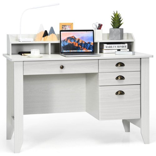 Costway - Computer Desk PC Laptop Writing Table Workstation Student Study Furniture - White-Front_Standard 