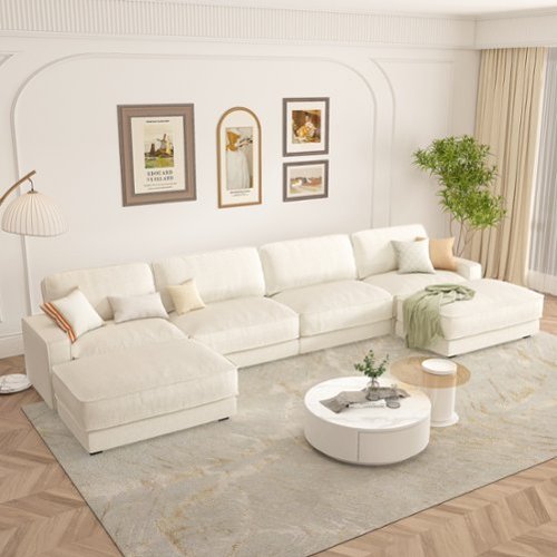 Dyonery - 158" Extra Large Modular Sectional Sofa, CHENILLE Fabric, , Tool-Free Assembly,Beige - Beige-Front_Standard 
