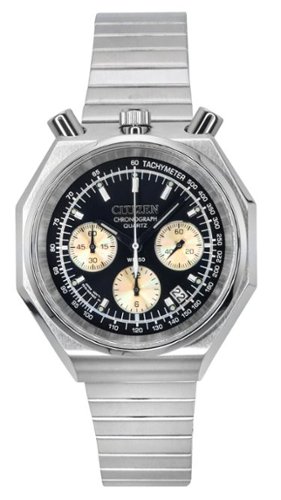Citizen - Tsuno Bull Head Chronograph Stainless Steel Black Dial Quartz AN3700-54E Men's Watch - Silver/Black-Front_Standard 