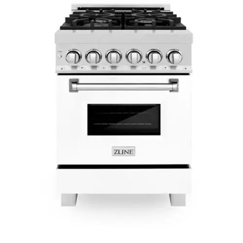 Front. ZLINE - ZLINE 24 in. Legacy Dual Fuel Range in Satin Stainless Steel w/ White Matte Door (RAS-WM-24) - Stainless steel.