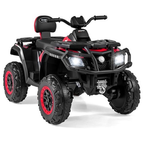Gymax - 24V 2-Seater 4-Wheeler Quad Electric Vehicle w/ 4 Motors Soft Start LED Lights - Red-Front_Standard 