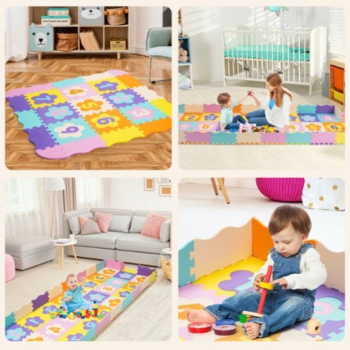 Costway 75 Pieces Baby Foam Interlocking Play Mat w/ Fence w/Detachable Numbers - Multi-Color SHOP ONLINE