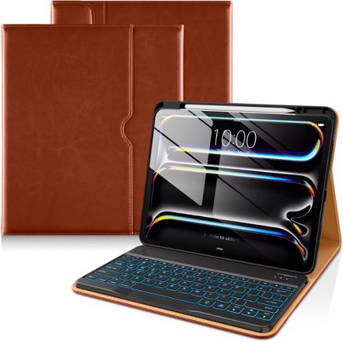 DTTO - Case for iPad Pro 13 Inch M5/M4with Wireless Detachable Keyboard , Leather Folio Cover with Pencil Holder & Pocket - Brown-Front_Standard 