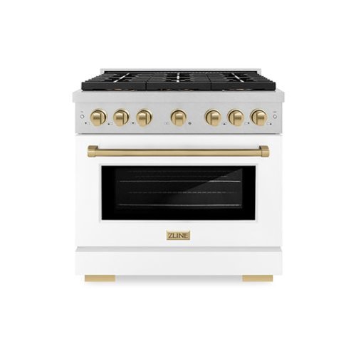 ZLINE - Autograph 36 in. 5.2 cu. ft. Freestanding Paramount Gas DuoPro Range in Satin Steel with White Door and Bronze Accents - White Matte