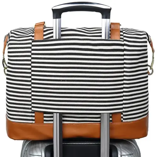 Front. Vulpecula Spade - Women Ladies Travel Bag Canvas Weekend Overnight Carry On Luggage Bags - Black stripe.