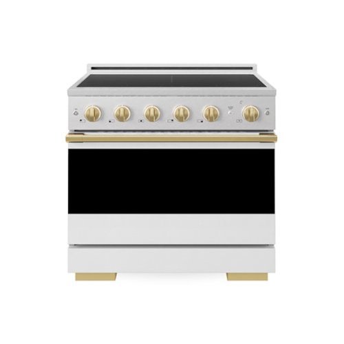 ZLINE - Autograph 36 in. 5.2 cu. ft. Marino Freestanding Induction Range in Satin Steel with Gold Accents & White Door - White Matte