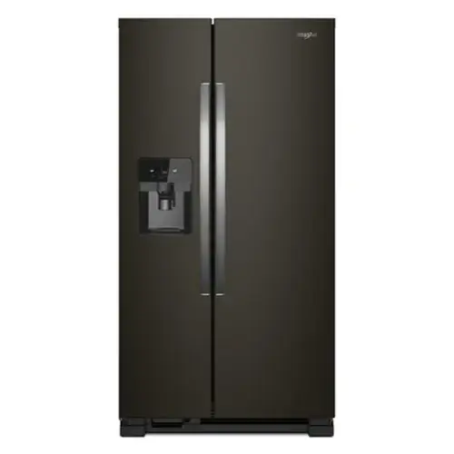 Front. Whirlpool - 33 in. Wide 21 cu. ft. Side-by-Side Refrigerator with LED Interior Lighting - Black Stainless.