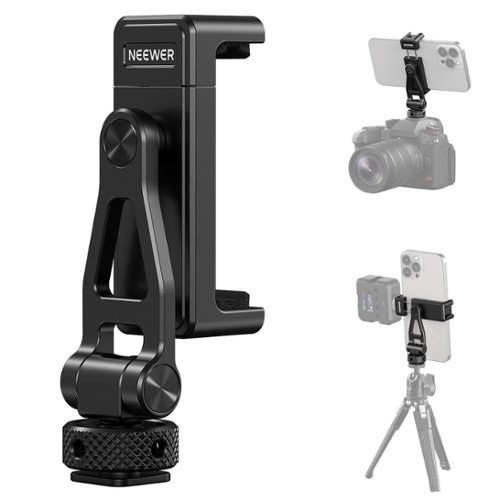 Neewer - Metal Phone Tripod Mount with Cold Shoes - 360° Rotating Holder for iPhone & Camera Cage - Black-Front_Standard 