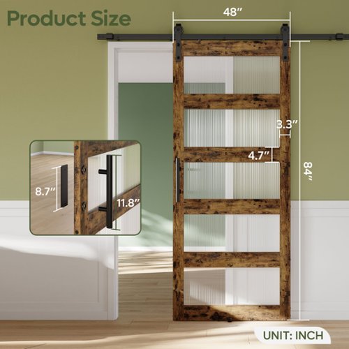 Bestier 84-Inch Frosted Glass Sliding Barn Door with Hardware Kit - Brown