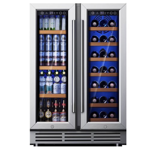 SIMZLIFE - 24” Dual Zone Beverage Refrigerator, 21 Bottles & 88 Cans, Built-in/Freestanding for Home/Bar/Office - Silver-Front_Standard 