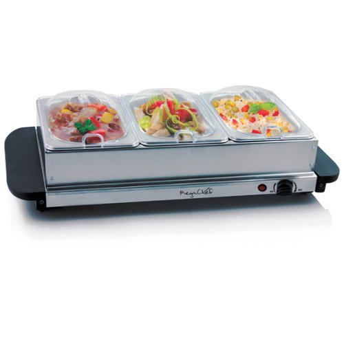 MegaChef - Buffet Server & Food Warmer With 3 Removable Sectional Trays , Heated Warming Tray and Removable Tray Frame - Silver-Front_Standard 