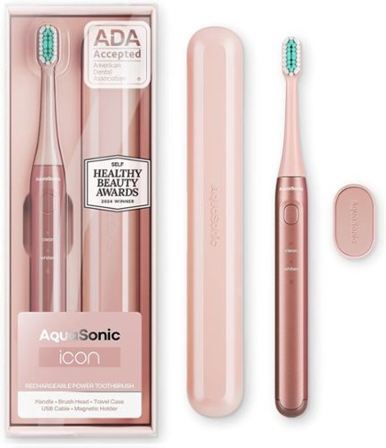 AquaSonic - Icon ADA-Accepted Rechargeable Toothbrush- Magnetic Holder & Slim Travel Case - 2 Brushing Modes & Smart Timers - Pink-Front_Standard 