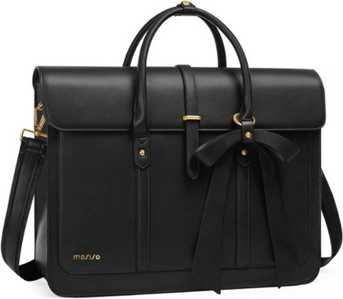 mosiso - Laptop Bag for Women 17-17.3 inch PU Leather Laptop Shoulder Bags Convertible Backpack Casual Handbag Work Computer Bag - Black-Front_Standard 