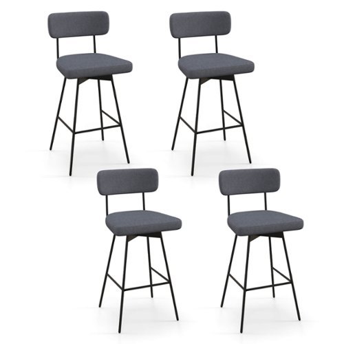 Costway - 29" Upholstered Swivel Bar Stool Set of 4 with Padded Seat Footrest Metal Frame - Gray