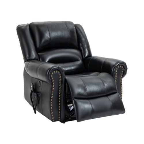 Boyel Living - Power Lift Recliner Chair with Heat, Massage, Dual Motor, Infinite Positions, Faux Leather, USB, 350 LBS Capacity - Black-Front_Standard 