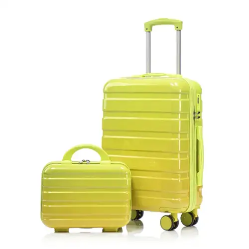 Front. HTUTWOO - 14"/20" Carry On Luggage Set - PC Hardside Spinner Wheels Suitcase with Gradient Color, TSA Combination Lock, Set of 2 - Green+Yellow.