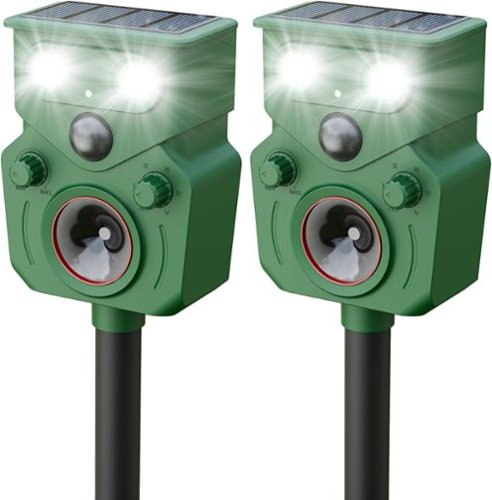2 Pack Solar Ultrasonic Animal Repeller, Motion Sensor Cat & Deer Deterrent with LED Flash for Outdoor Yard-Front_Standard 