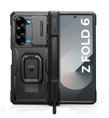 Dexnor - Bumper Case for Samsung Galaxy Z Fold 6 with S Pen Holder, Camera Cover, Hinge Protection, Screen Protector - Black-Front_Standard 