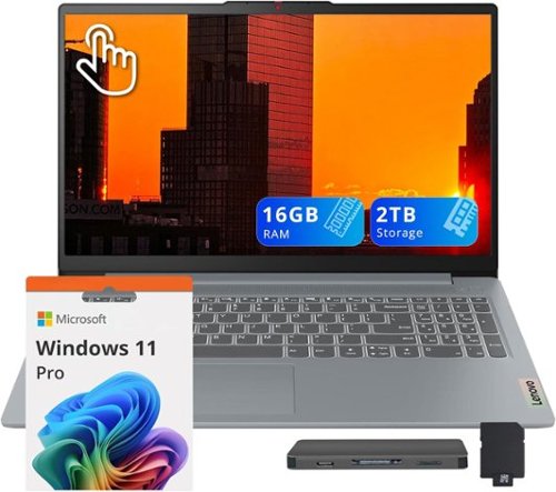 Lenovo - IdeaPad Slim 3 15.6" FHD Touchscreen Laptop,AMD Ryzen 7 5825U,16GB RAM,1TB SSD+1TB Dock Station,Win 11 Pro - Gray-Front_Standard 