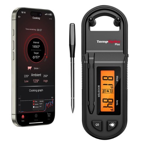 ThermoPro - TempSpike Plus 600ft Wireless Meat Thermometer with Ultra-Thin Probe & Digital LCD Booster - Black-Front_Standard 
