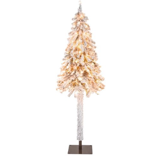 Costway - 6 FT Pre-Lit Slim Pencil Christmas Tree Snow Flocked Xmas Décor with 175 Lights - Green/White-Front_Standard 