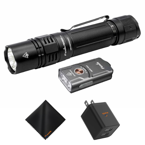 Fenix - PD36R Pro 2800 Lumens LED, USB Ports 2.4A Wall Charger, Cleaning Cloth Kit - Black-Front_Standard 