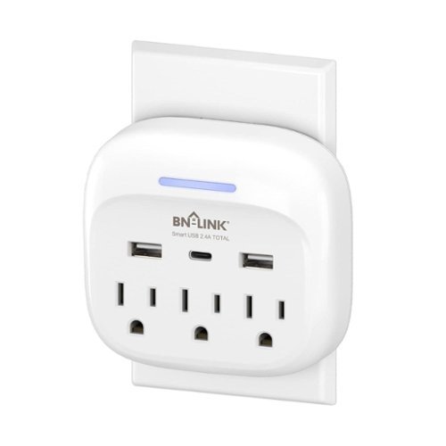 BN-LINK - Multi Plug Outlet Extender with USB, Surge Protector, 3 AC Outlets & 3 USB Ports (USB-C), 1 Pack - White-Front_Standard 