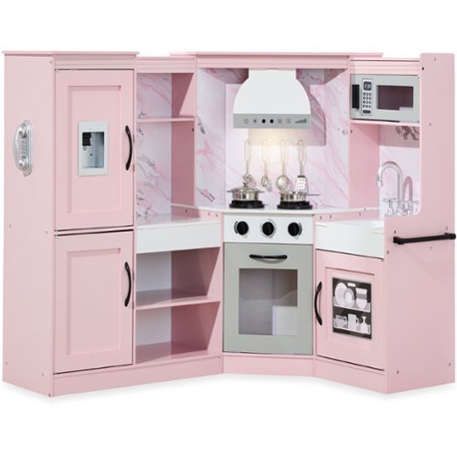 Best Choice Products - Pretend Play Corner Kitchen, Interactive Wooden Kids Set w/ Lights & Sounds - Pink-Front_Standard 