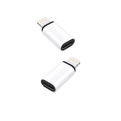Qixxronics - (2 Pack) USB C Female to Lightning Male Charger Adapter, Type C Data Transfer Cable Connector for iPhone, iPad - White-Front_Standard 