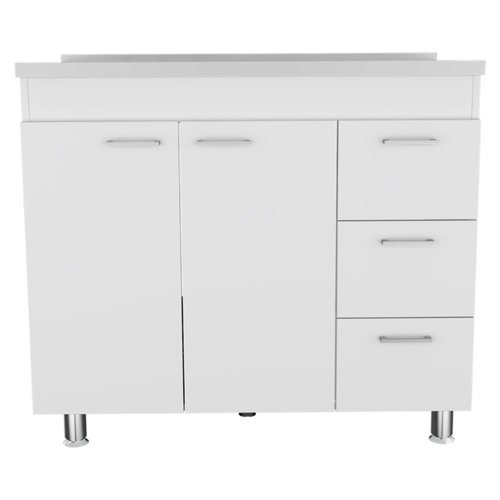 TuHome - Ferretti Utility Sink With Three Drawers And Double Door Cabinet - White-Front_Standard 