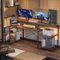 Bestier - 71inch L-Shaped LED Gaming Desk with Power Outlet Computer Desk - Rustic Brown-Front_Standard