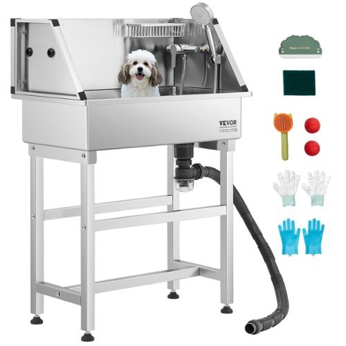 VEVOR - Stainless Steel Dog Washing Station, 34 inch Pet Grooming Tub w/ Faucet & Showerhead & Soap Holder-Front_Standard 