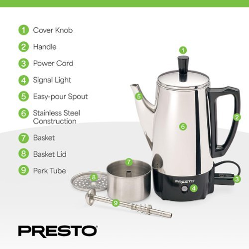 Presto 6-Cup Stainless Steel Coffee Maker, Silver