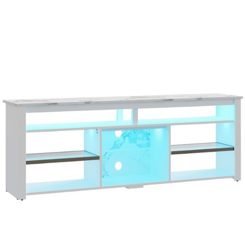 Bestier - 70" Gaming TV Console for TVs up to 75" featuring LED Lighting Storage and Adjustable Shelves - White-Front_Standard 