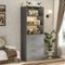 Aheaplus - 80'' Tall Bookcase with 4 Wooden Drawers, 21.3'' Wide Storage Unit with Adjustable Shelves - Gray-Front_Standard