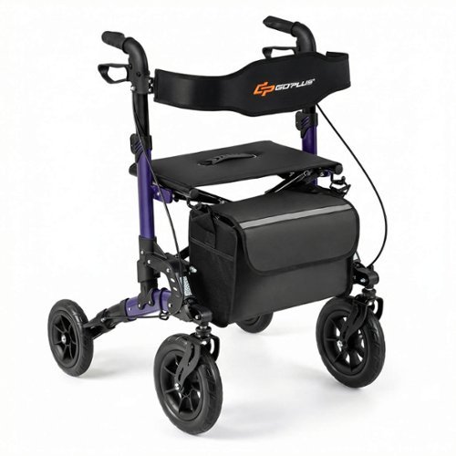Costway - Rollator Walker for Seniors with Seat Mesh Backrest Spring Suspension Cane Holder - Purple + Black-Front_Standard 