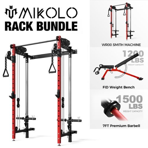 Mikolo - Foldable Power Rack Cage,1000lbs Capacity Wall Mounted Squat Rack with independent pulley system - Red-Front_Standard 