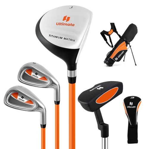 Costway - 31" Portable Junior Complete Golf Club Set for Kids Age 8+ Set of 5 - Yellow-Front_Standard 