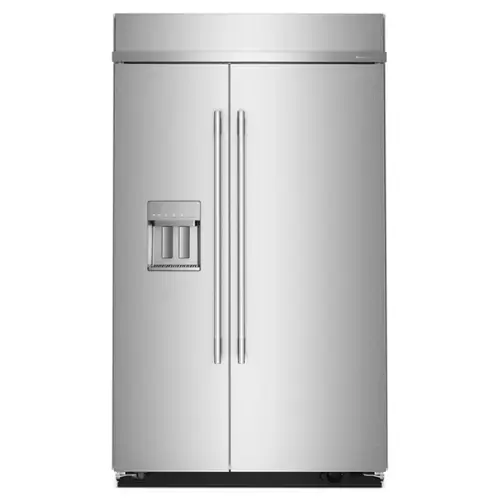 Front. KitchenAid - 29.4 Cu. Ft. Built-In Side-by-Side Refrigerator with Exterior Water and Ice Dispenser with Measured Fill - Stainless Steel with PrintShield Finish.