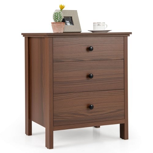 Costway - Nightstand with 3 Drawer for Bedroom Compact Storage Chest Modern Sofa Side - Brown-Front_Standard 