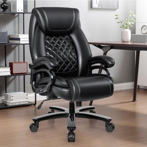 Brick Attic - Heavy Duty Leather Executive Office Chair with Adjustable Ergonomic Lumbar Support & Thick Padded Wide Cushion Seat - Black-Front_Standard 