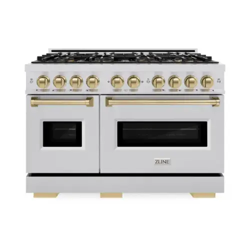 Front. ZLINE - Autograph 48 in. 6.7 cu. ft. Classic Freestanding DuoPro Gas Range with Convection Oven & Champagne Bronze Accents - Stainless Steel.