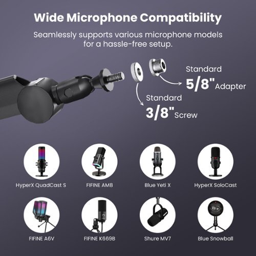 ACGAM Boom Arm Microphone Mic Stand with 3/8'' to 5/8'' Screw Adapter for Blue Yeti HyperX QuadCast Shure SM7B and other Mic BUY IN DUBAI
